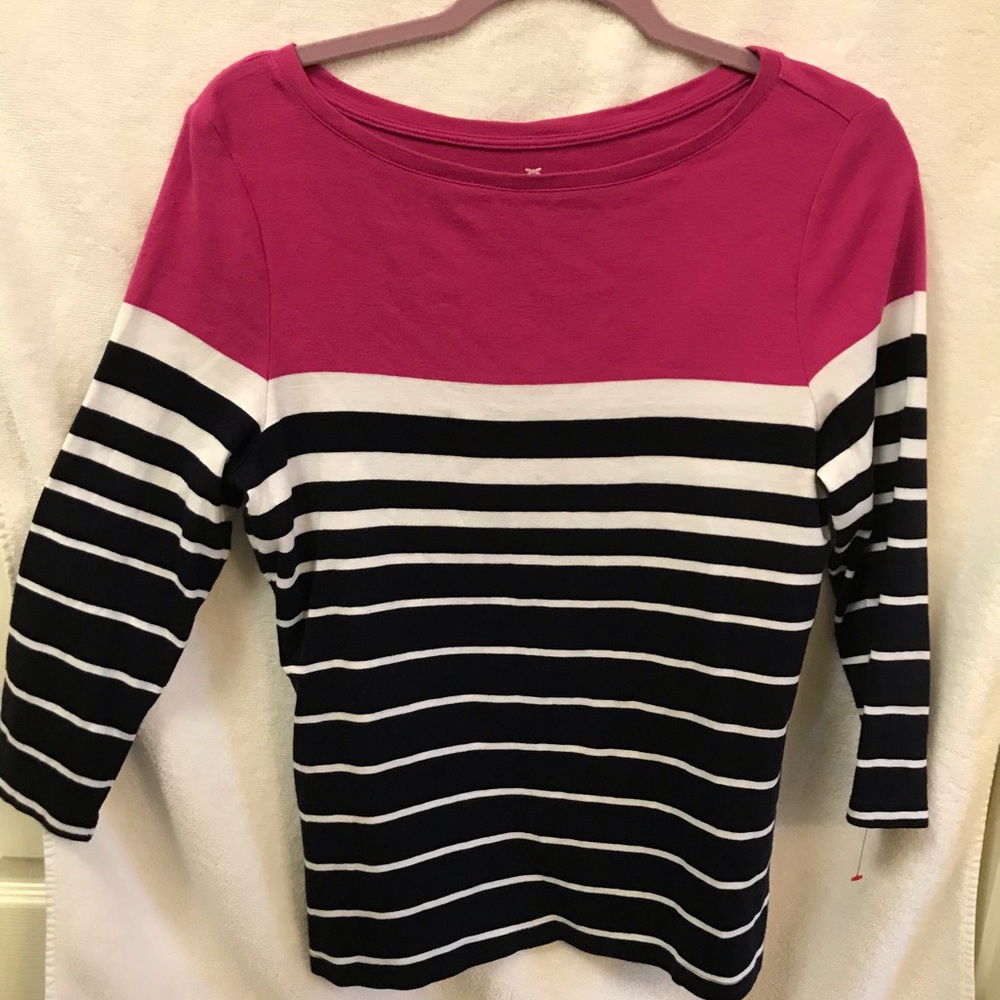Talbots M fuschia & navy PIMA TEE very nice!